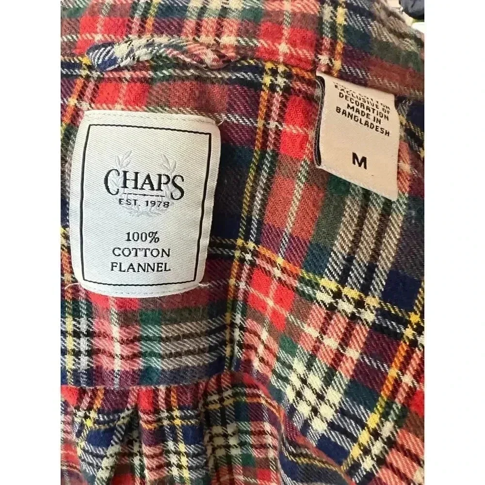 CHAPS 100% cotton flannel mens size medium red blue - Picture 2 of 5